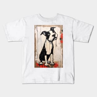 Comical Black and White Pitbull Dog Kids T-Shirt